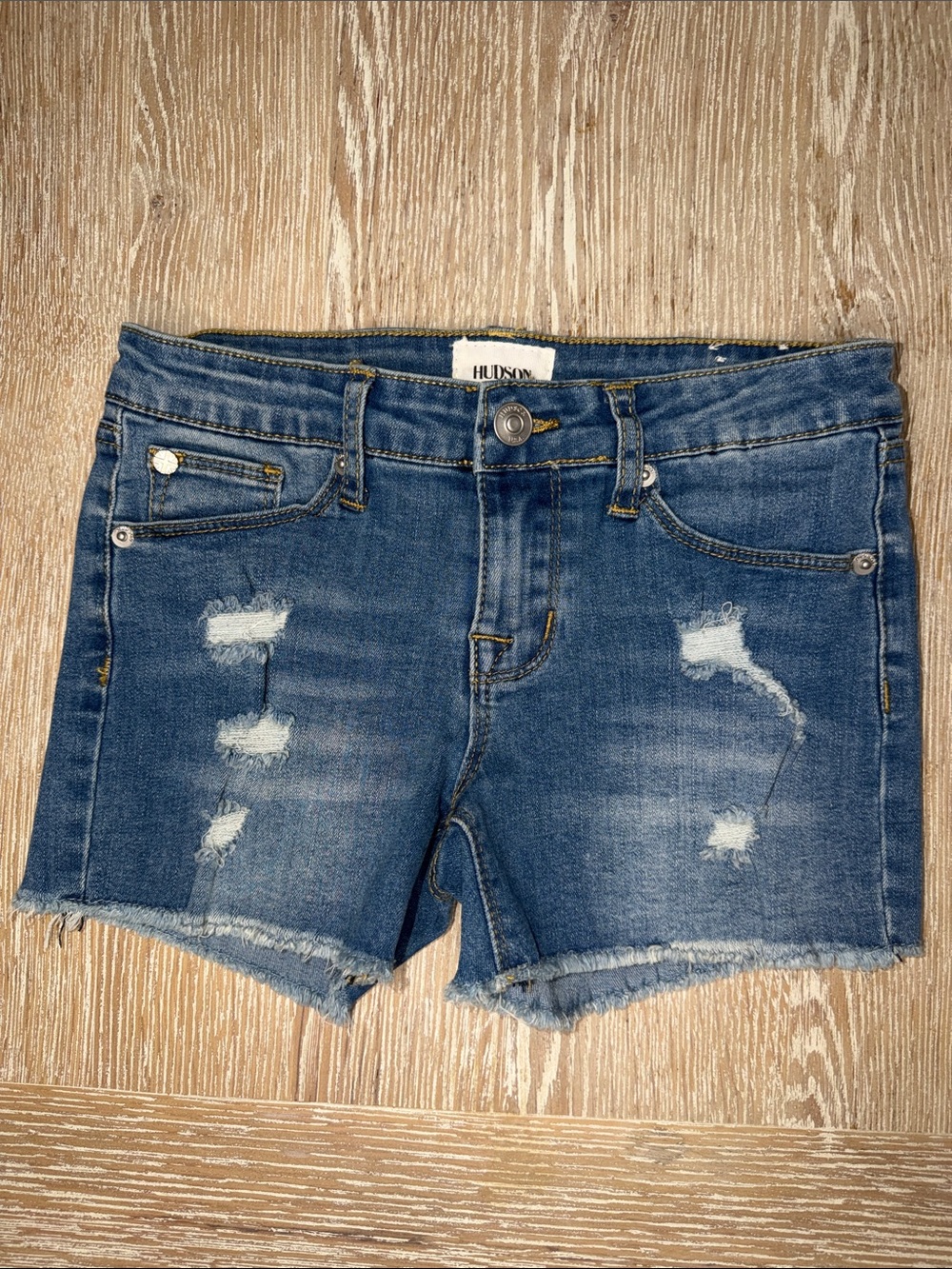 Hudson Jeans Girl’s Distressed Mid-Blue Denim Cutoff Shorts